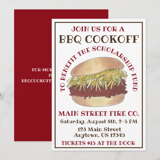 Jaarlijkse BBQ Pork Barbecue Sandwich Cookoff Cook Kaart (Voorkant / Achterkant)