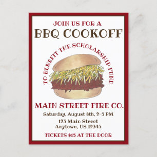Jaarlijkse BBQ Pork Barbecue Sandwich Cookoff Cook Uitnodiging Briefkaart