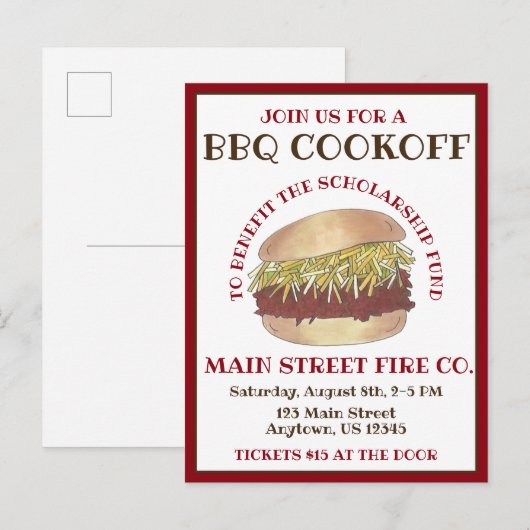 Jaarlijkse BBQ Pork Barbecue Sandwich Cookoff Cook Uitnodiging Briefkaart (Voorkant / Achterkant)