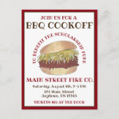 Jaarlijkse BBQ Pork Barbecue Sandwich Cookoff Cook Uitnodiging Briefkaart (Voorkant)