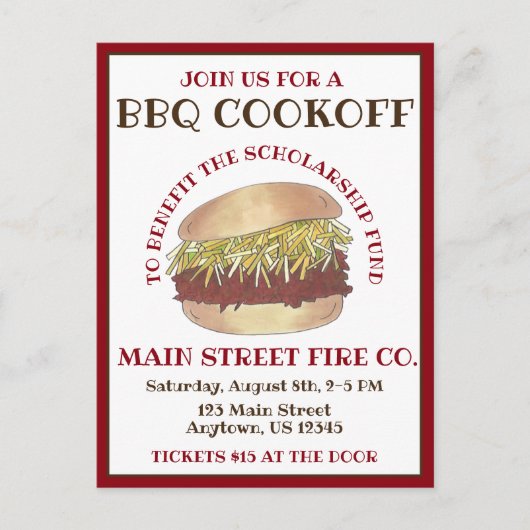 Jaarlijkse BBQ Pork Barbecue Sandwich Cookoff Cook Uitnodiging Briefkaart (Voorkant)