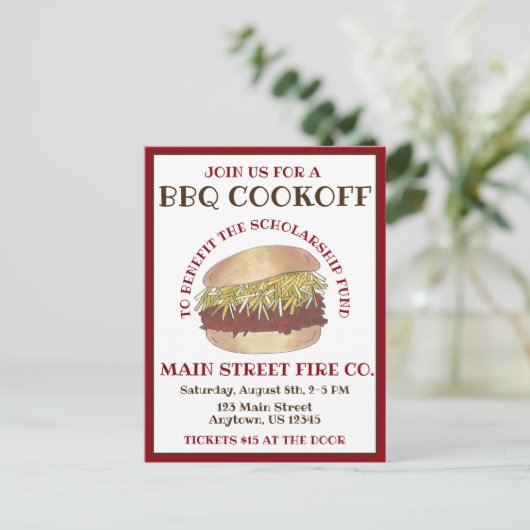 Jaarlijkse BBQ Pork Barbecue Sandwich Cookoff Cook Uitnodiging Briefkaart (Staand voorkant)