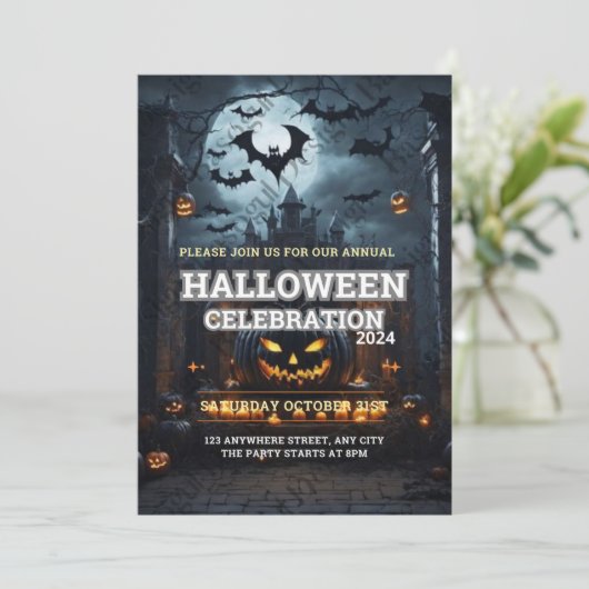 Jaarlijkse Familie Pompoen Carving Party Halloween Kaart (Staand voorkant)