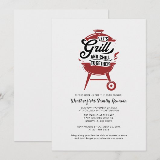 Jaarlijkse familiebijeenkomst zomerse BBQ-partij L Kaart (Voorkant / Achterkant)