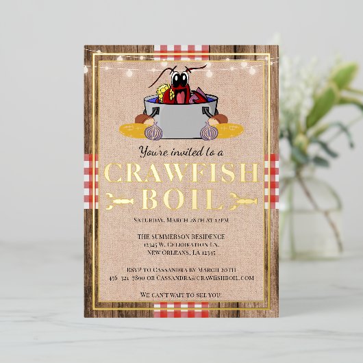 Jaarlijkse familiepicknick met kreeftsoep in rusti folie uitnodiging (Staand Voorkant)