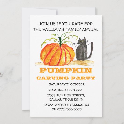 Jaarlijkse familiepumpkin Carving Party Halloween Kaart (Voorkant)