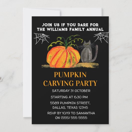 Jaarlijkse familiepumpkin Carving Party Halloween Kaart (Voorkant)