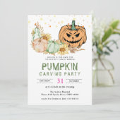 Jaarlijkse familiepumpkin Carving Party Halloween Kaart (Staand voorkant)