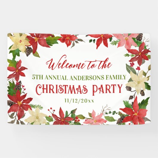 Jaarlijkse feestdag in de Poinsettia-kerstfamilie Spandoek (Horizontaal)