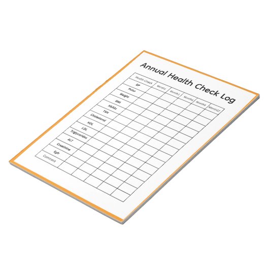 Jaarlijkse Gezondheidscheck Log Notitieblok (Schuin)