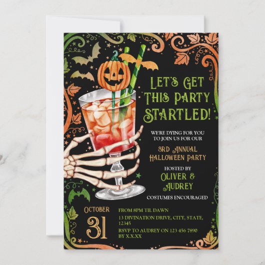 Jaarlijkse Halloween Cocktail & Kostuums Party Pom Kaart (Voorkant)