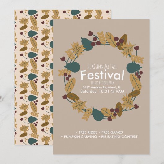 Jaarlijkse Herfstfestival Pompoen Krans Uitnodigin Kaart (Voorkant / Achterkant)