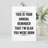 Jaarlijkse herinnering Snarky verjaardag Bedankkaart (Staand voorkant)