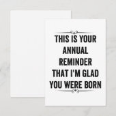 Jaarlijkse herinnering Snarky verjaardag Bedankkaart (Voorkant / Achterkant)
