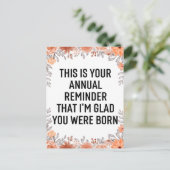 Jaarlijkse herinneringen Snarky Birthday, Birthday Briefkaart (Staand voorkant)