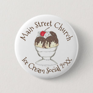 Jaarlijkse Ice Cream Social Favor Hot Fudge Sundae Ronde Button 5,7 Cm