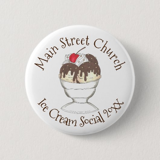 Jaarlijkse Ice Cream Social Favor Hot Fudge Sundae Ronde Button 5,7 Cm (Voorkant)