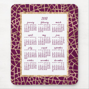 Jaarlijkse kalender 2017 Gold Foil Magenta Muismat