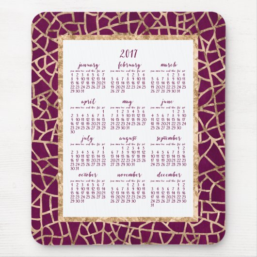 Jaarlijkse kalender 2017 Gold Foil Magenta Muismat (Voorkant)
