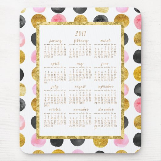 Jaarlijkse kalender 2017 Muismatten Roze en gouden (Voorkant)