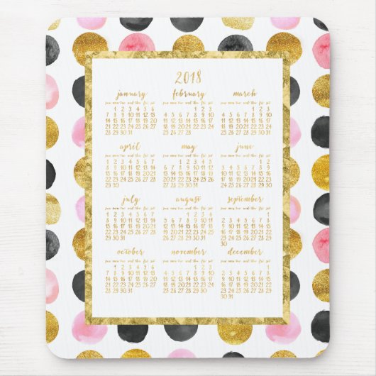 Jaarlijkse kalender 2018 Muismatten Roze en gouden (Voorkant)