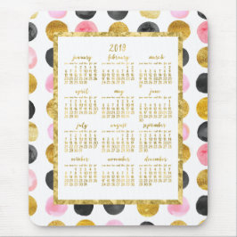 Jaarlijkse kalender 2019 Muismatten Roze en Gold S