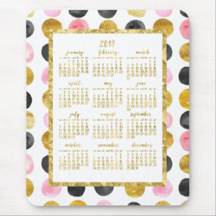 Jaarlijkse kalender 2019 Muismatten Roze en Gold S