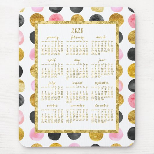 Jaarlijkse kalender 2020 Muismatten Roze en Gold S (Voorkant)