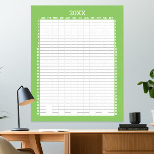Jaarlijkse Kalender - Lime Witte Doelenplanner Poster