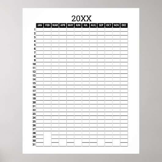 Jaarlijkse Kalender - Zwart Wit Doelenplanner Poster (Voorkant)