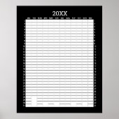Jaarlijkse Kalender - Zwarte Witte Doelenplanner Poster (Voorkant)