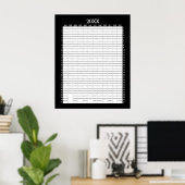 Jaarlijkse Kalender - Zwarte Witte Doelenplanner Poster (Thuiskantoor)