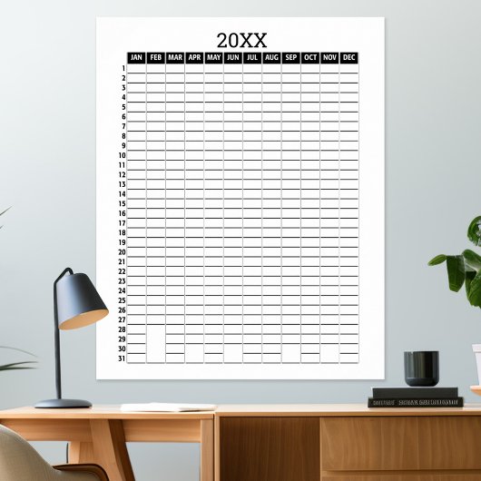 Jaarlijkse Kalender - Zwarte Witte Doelenplanner Poster