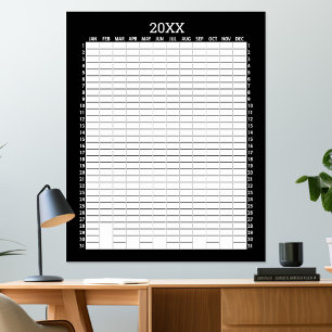 Jaarlijkse Kalender - Zwarte Witte Doelenplanner Poster