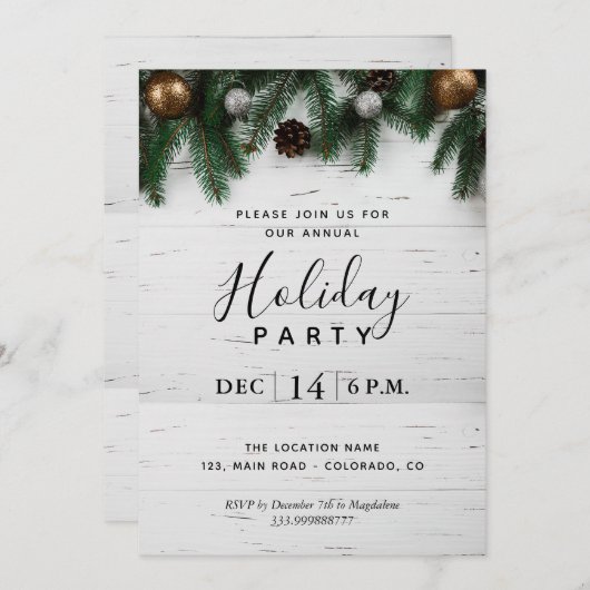 Jaarlijkse Kerstfeest Rustieke uitnodiging (Voorkant / Achterkant)