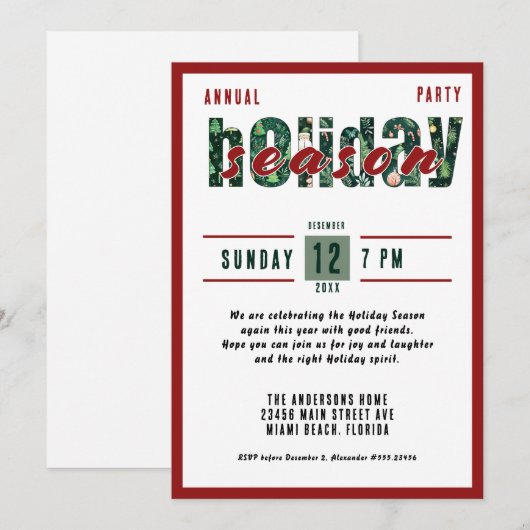 Jaarlijkse kerstfeest typografie kaart (Voorkant / Achterkant)