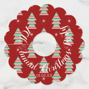 Jaarlijkse kerstfeestbomen wijnglaslabel