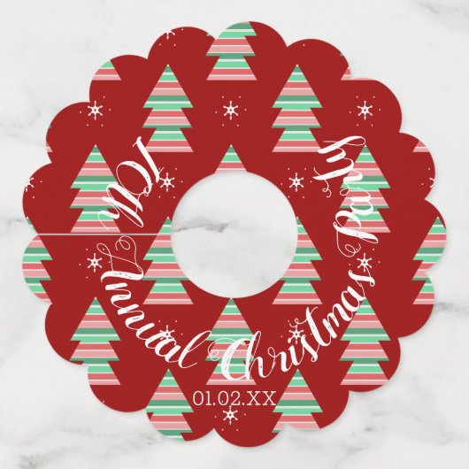 Jaarlijkse kerstfeestbomen wijnglaslabel (Voorkant)