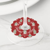 Jaarlijkse kerstfeestbomen wijnglaslabel (Dichtbij)