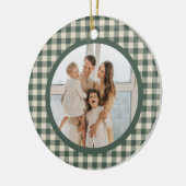 Jaarlijkse kerstfoto van Tartan Groene Pset Keramisch Ornament (Links)