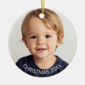 Jaarlijkse Kerstfoto Witte tekst Keramisch Ornament (Voorkant)