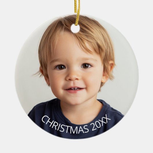 Jaarlijkse Kerstfoto Witte tekst Keramisch Ornament (Voorkant)