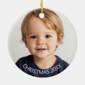 Jaarlijkse Kerstfoto Witte tekst Keramisch Ornament (Achterkant)