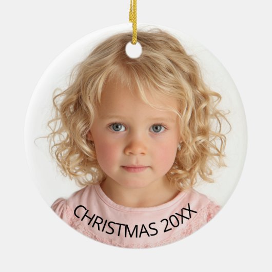 Jaarlijkse Kerstfoto Zwarte Tekst Keramisch Ornament (Achterkant)