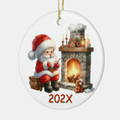 Jaarlijkse kerstman bij het vuur keramisch ornament (Links)