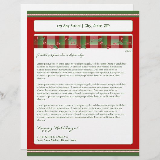 Jaarlijkse nieuwsbrief feestdag: gierig briefhoofd (Voorkant / Achterkant)