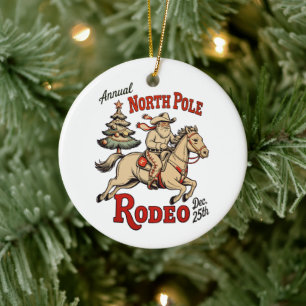 Jaarlijkse North Pole Rodeo 25 dec Cowboy Santa We Keramisch Ornament