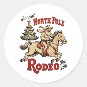 Jaarlijkse North Pole Rodeo 25 dec Cowboy Santa We Ronde Sticker