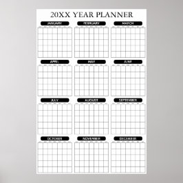 Jaarlijkse Ongedateerde Minimale Grote Muurplanner Poster