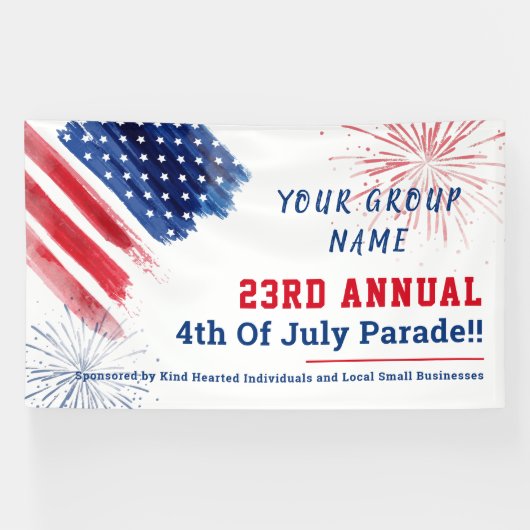 Jaarlijkse Parade 4 juli Rood Wit Blauw Custom Spandoek (Horizontaal)